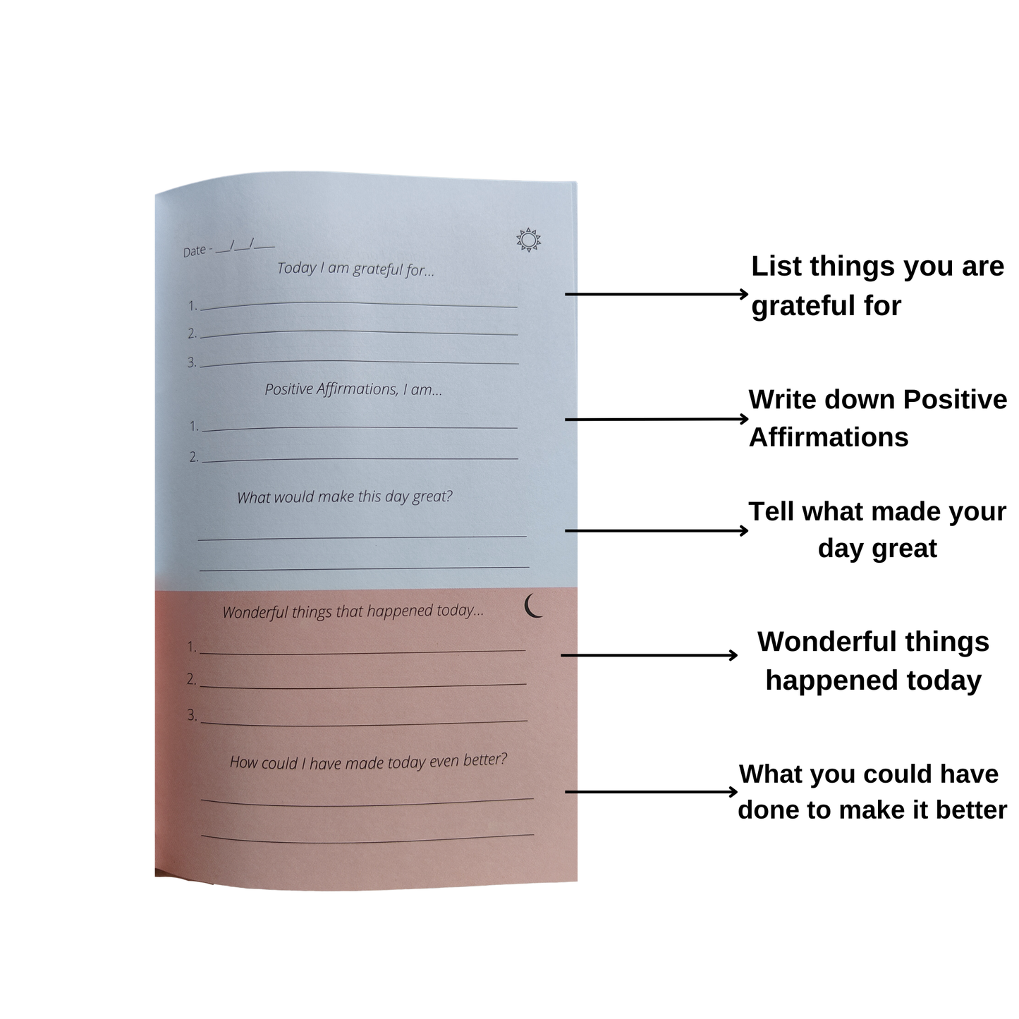 5 Minute Gratitude Journal - Self Help Personality Development Book - Pink