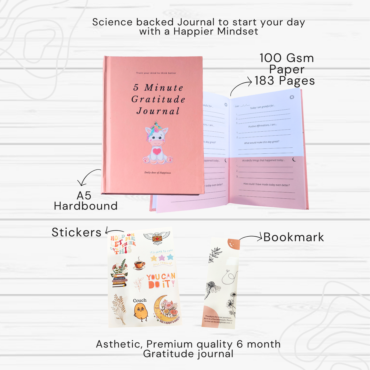 5 Minute Gratitude Journal - Self Help Personality Development Book - Pink