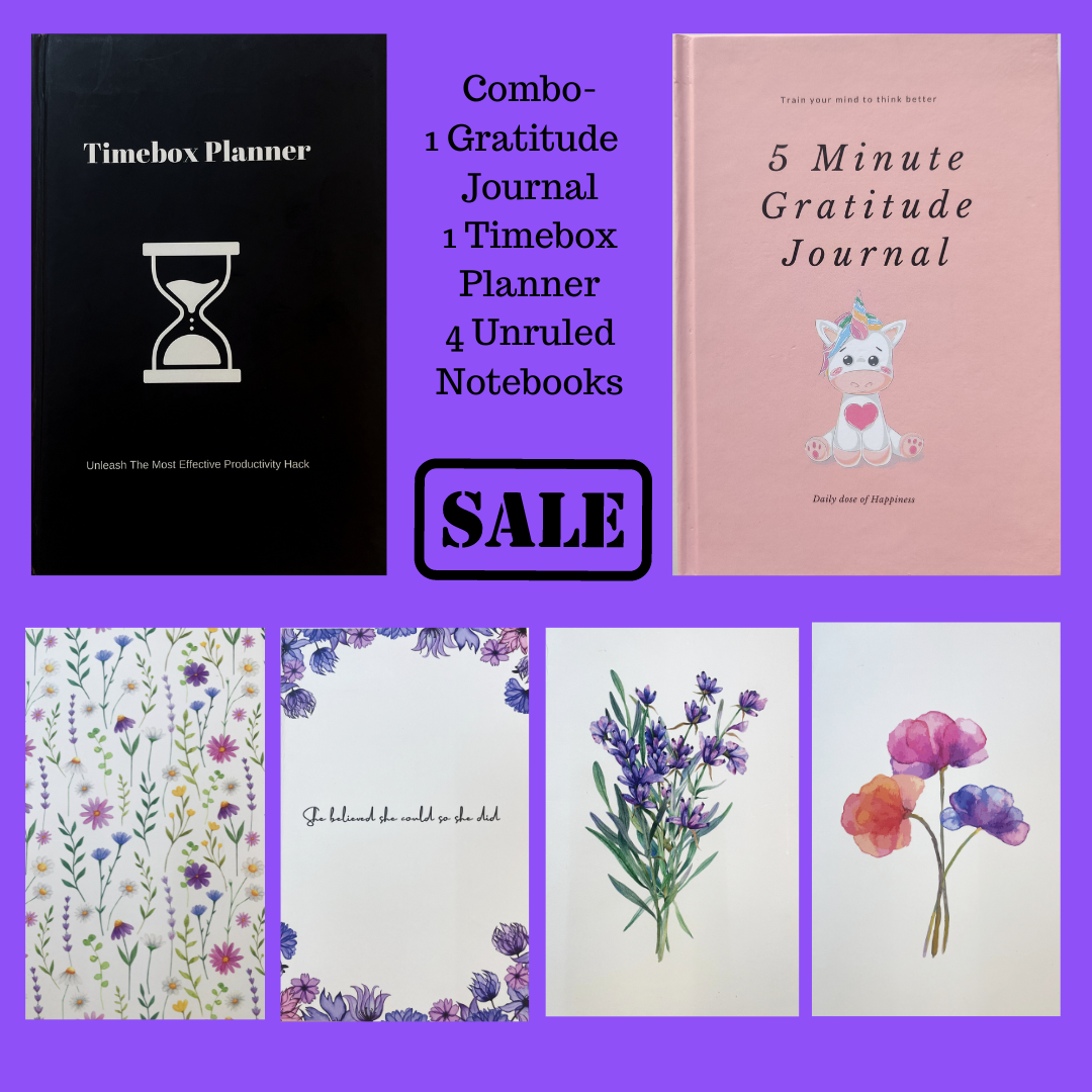 Combo Pack - Planner + Gratitude Journal + 4 Notebooks