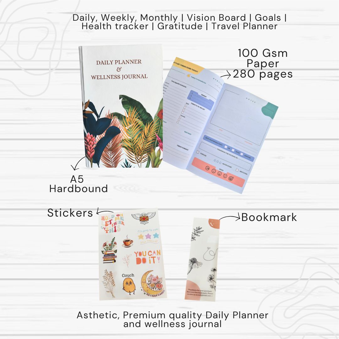 Daily Planner And Wellness Journal - Weekly, Monthly Overview, Vision Board, Travel Planner, Gratitude & Health Tracker