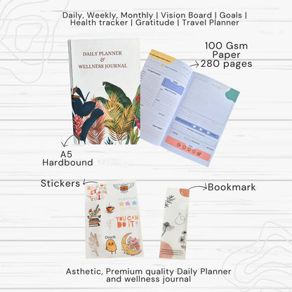 Daily Planner And Wellness Journal - Weekly, Monthly Overview, Vision Board, Travel Planner, Gratitude & Health Tracker