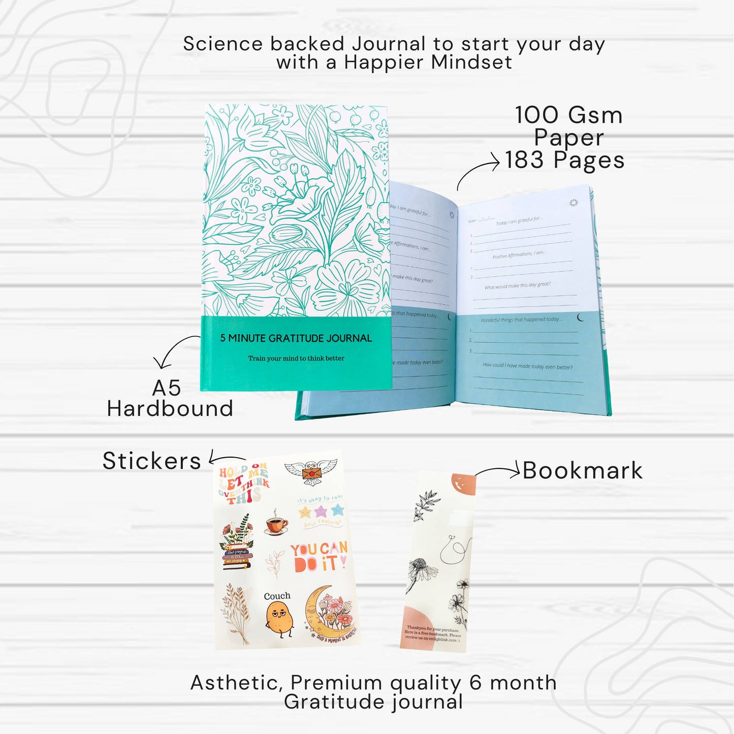 5 Minute Gratitude Journal Blue Bloom - A Happier You in 5 Minutes a Day