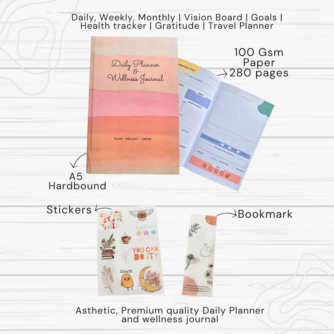 Daily Planner And Wellness Journal - Weekly, Monthly Overview, Vision Board, Travel Planner, Gratitude & Health Tracker