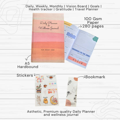 Daily Planner And Wellness Journal - Weekly, Monthly Overview, Vision Board, Travel Planner, Gratitude & Health Tracker