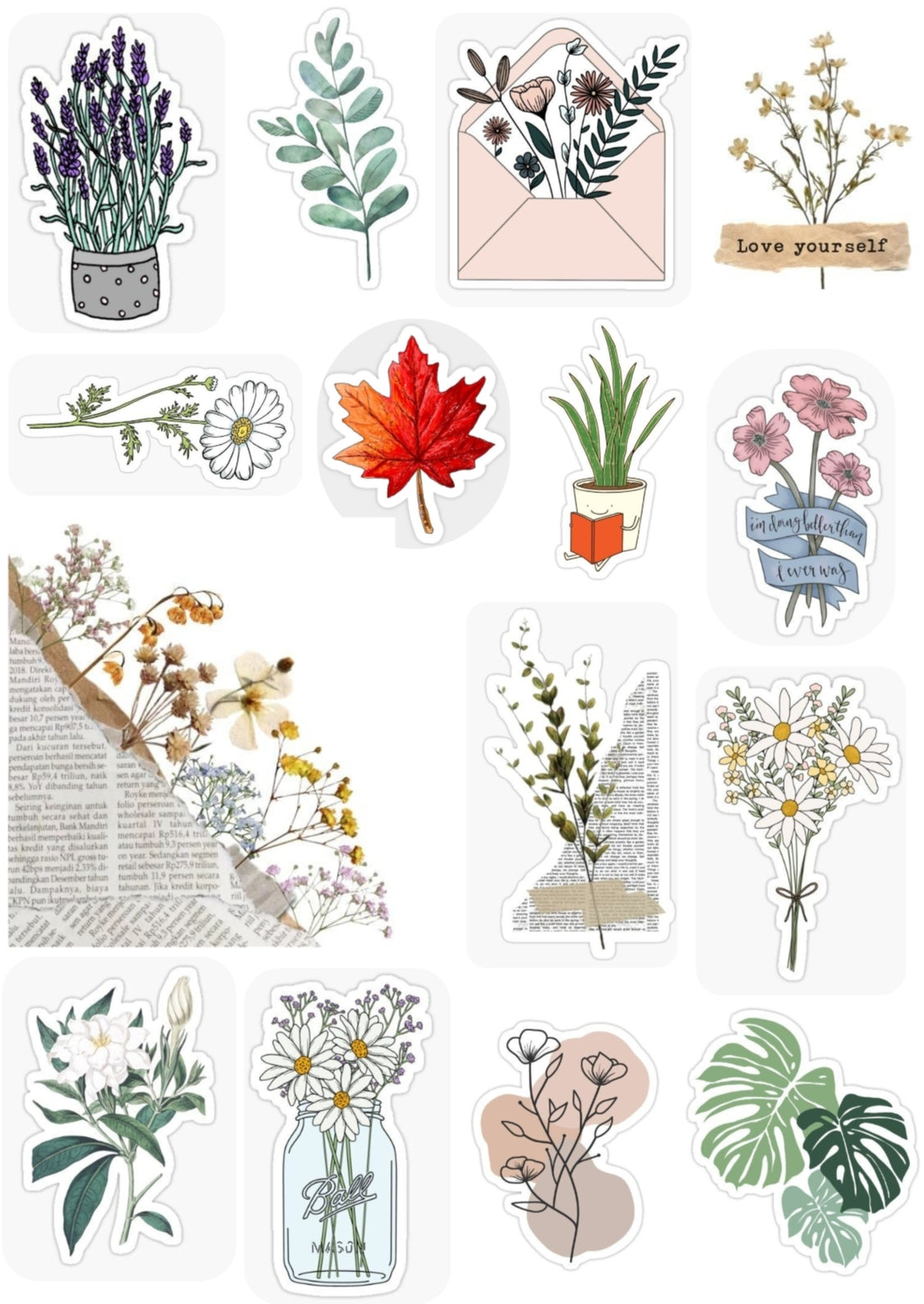 Fun combo of Floral and Funky stickers - 40 Sticker pieces