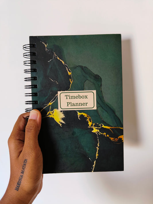 Timebox Planner Green Marble, Productivity, Daily Planner for 6 Months, Timeboxing, A5 Size, Wiro, Hardcover, 100 GSM Paper